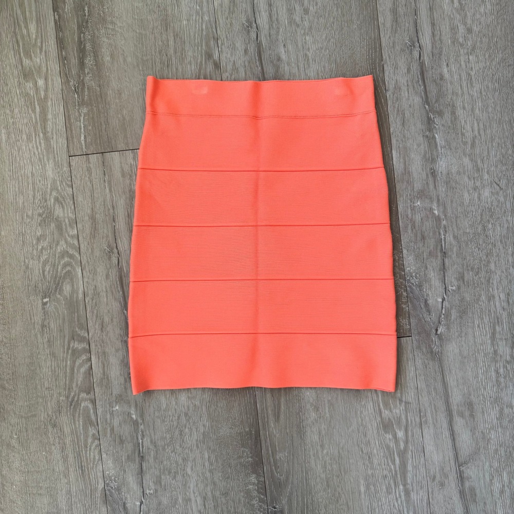 BCBGMAXAZRIA Simone Bandage Mini Skirt Women's M Tangelo Orange Rayon Bodycon